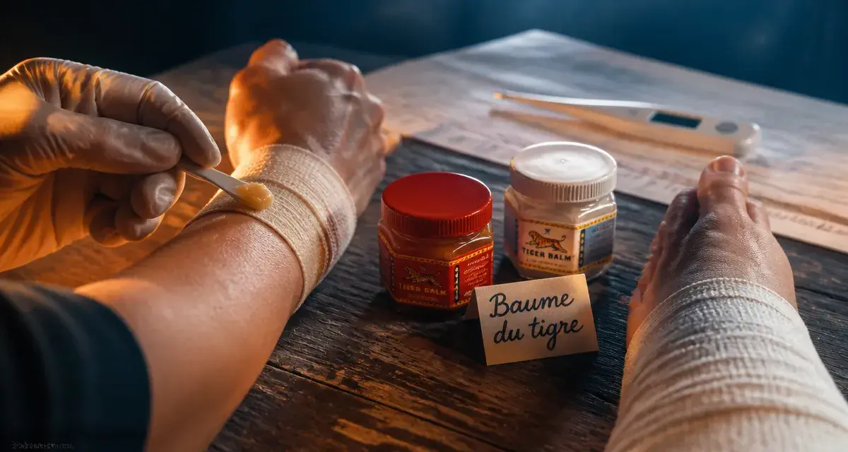 Tendinite et baume du tigre : baume sur spatule, pots fermés