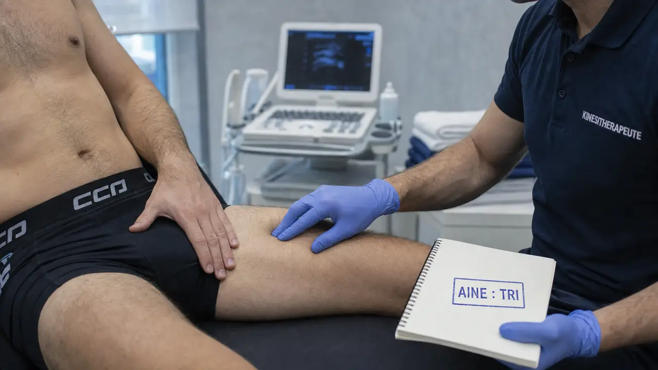 Blessure à l’aine : kiné examine le pli de l’aine