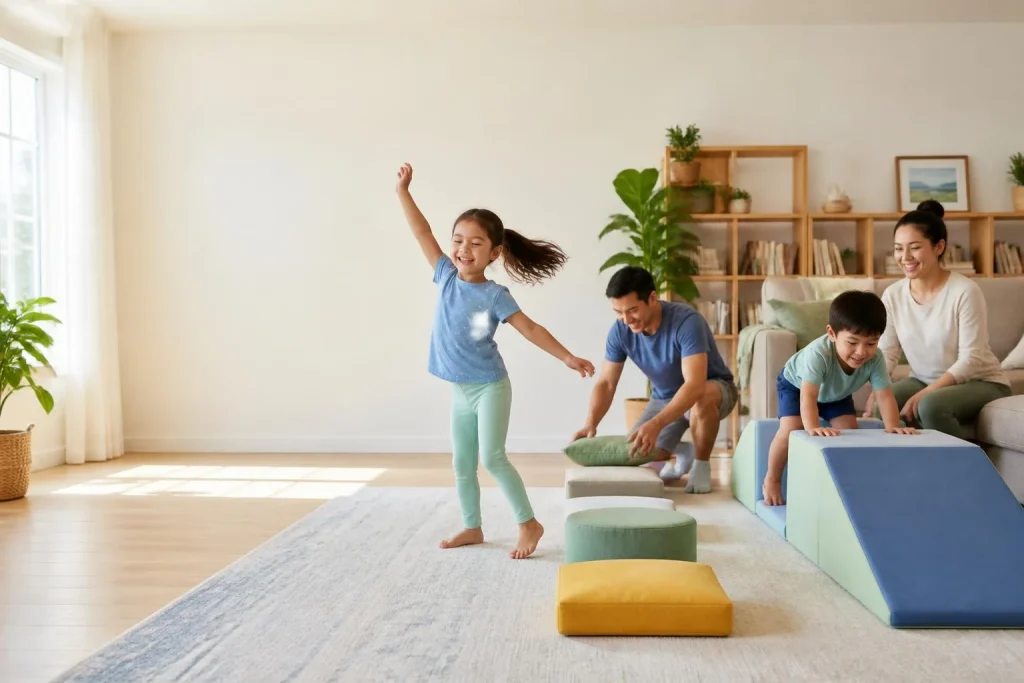 Bouger sans pression en famille : idées simples à la maison, dehors et selon l’âge