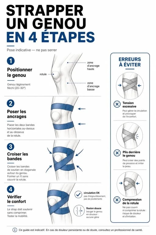 Comment strapper un genou : schéma étape par étape de la pose du strapping