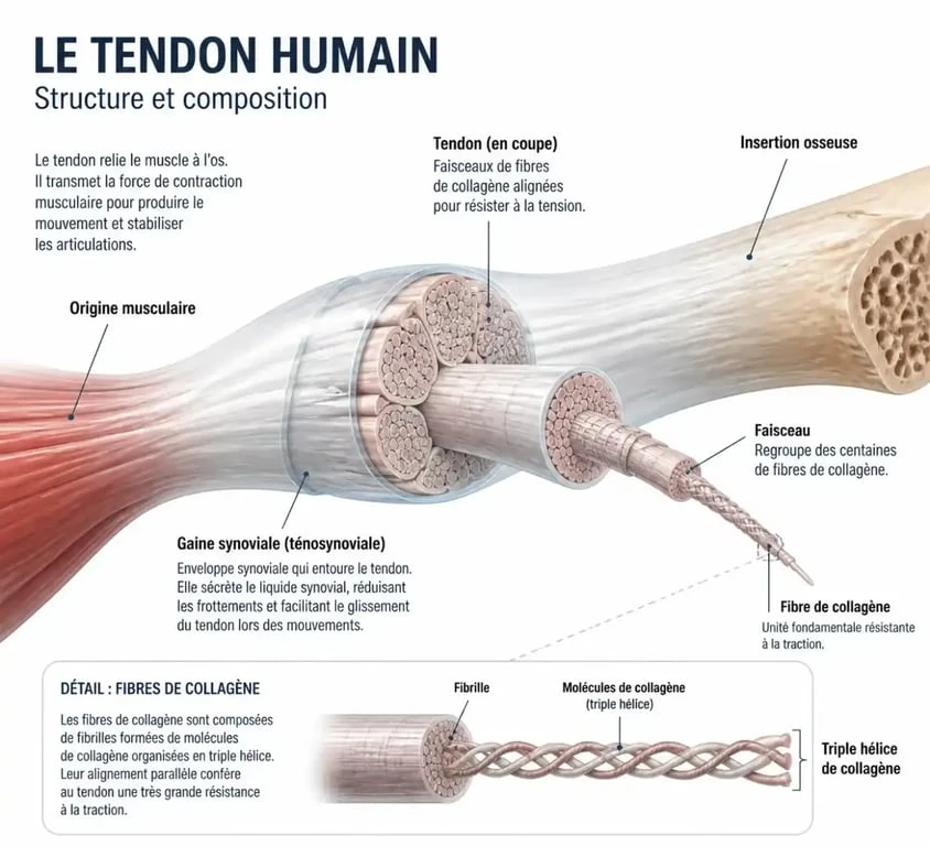 Schéma anatomique d'un tendon humain pour comprendre la tendinite