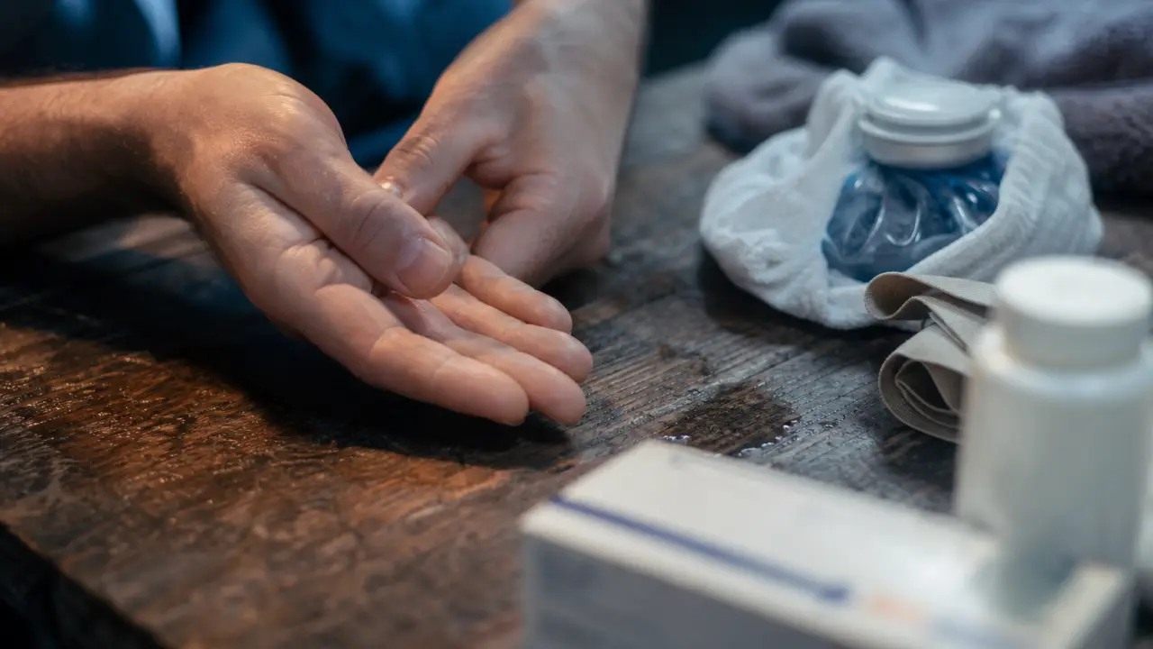 Ibuprofene tendinite : glace sur poignet, tendon douloureux en phase aiguë