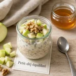 Idées de petit-déjeuner équilibré : overnight oats protéinés, avoine, yaourt grec et chia