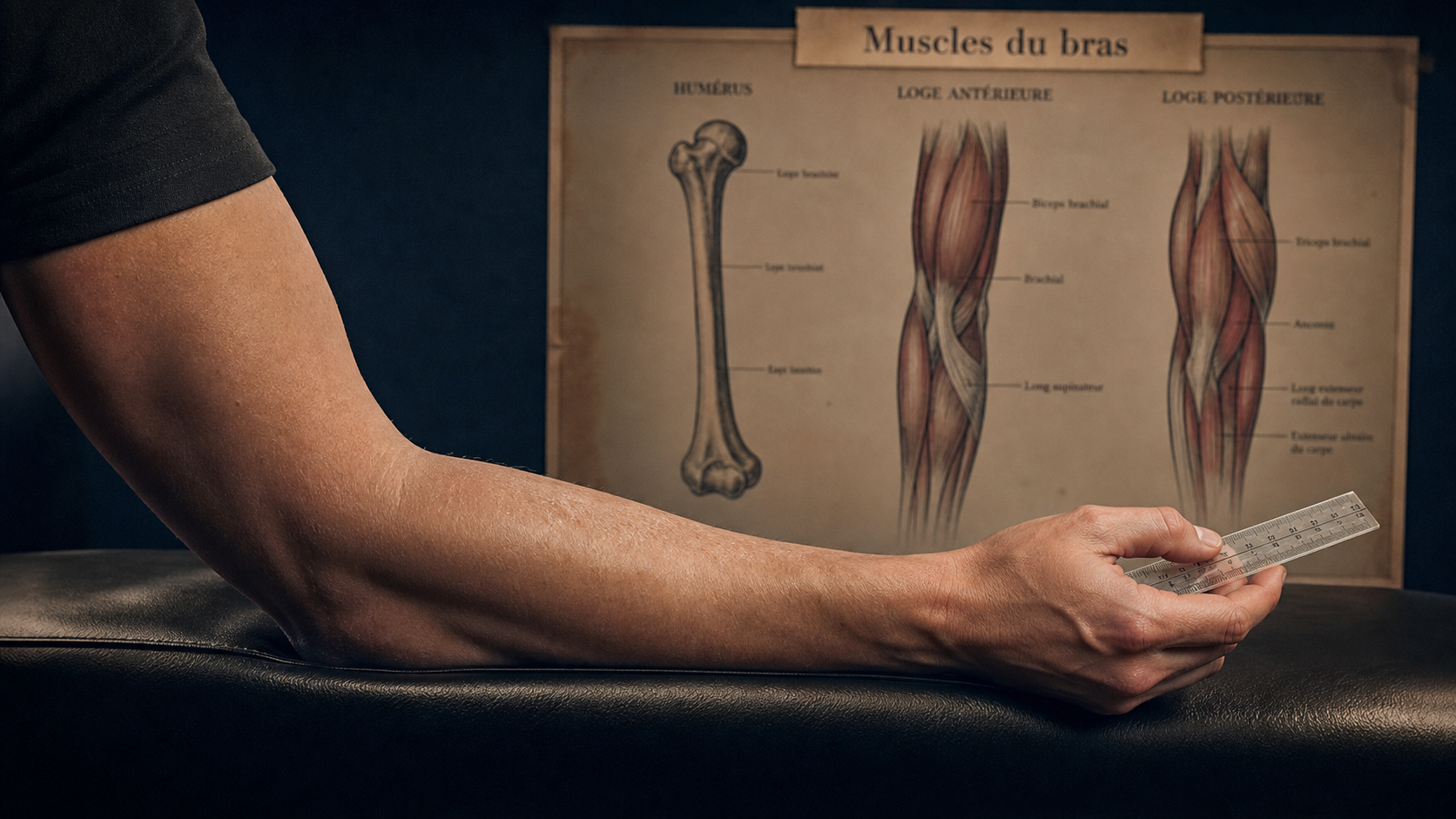 Les muscles du bras : biceps, triceps et avant-bras au niveau du coude