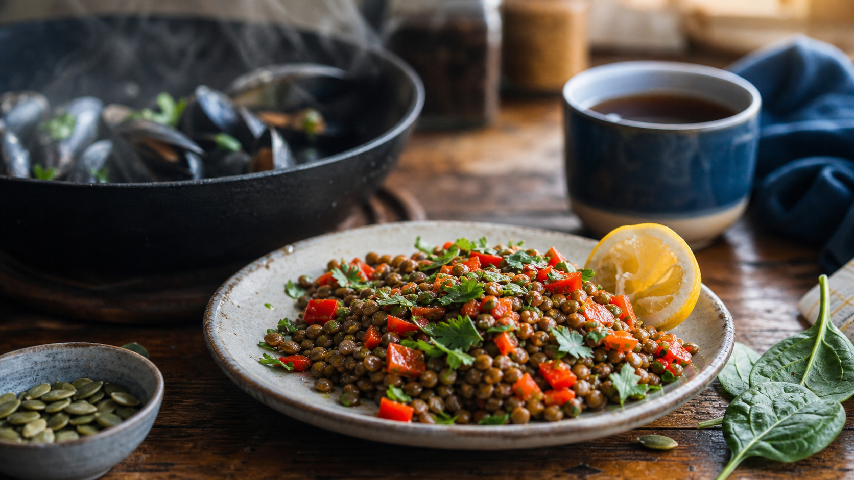 Liste d aliments riche en fer : lentilles, épinards, moules