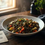 Manger des lentilles le soir fait grossir ? Assiette de lentilles cuites, portion raisonnable
