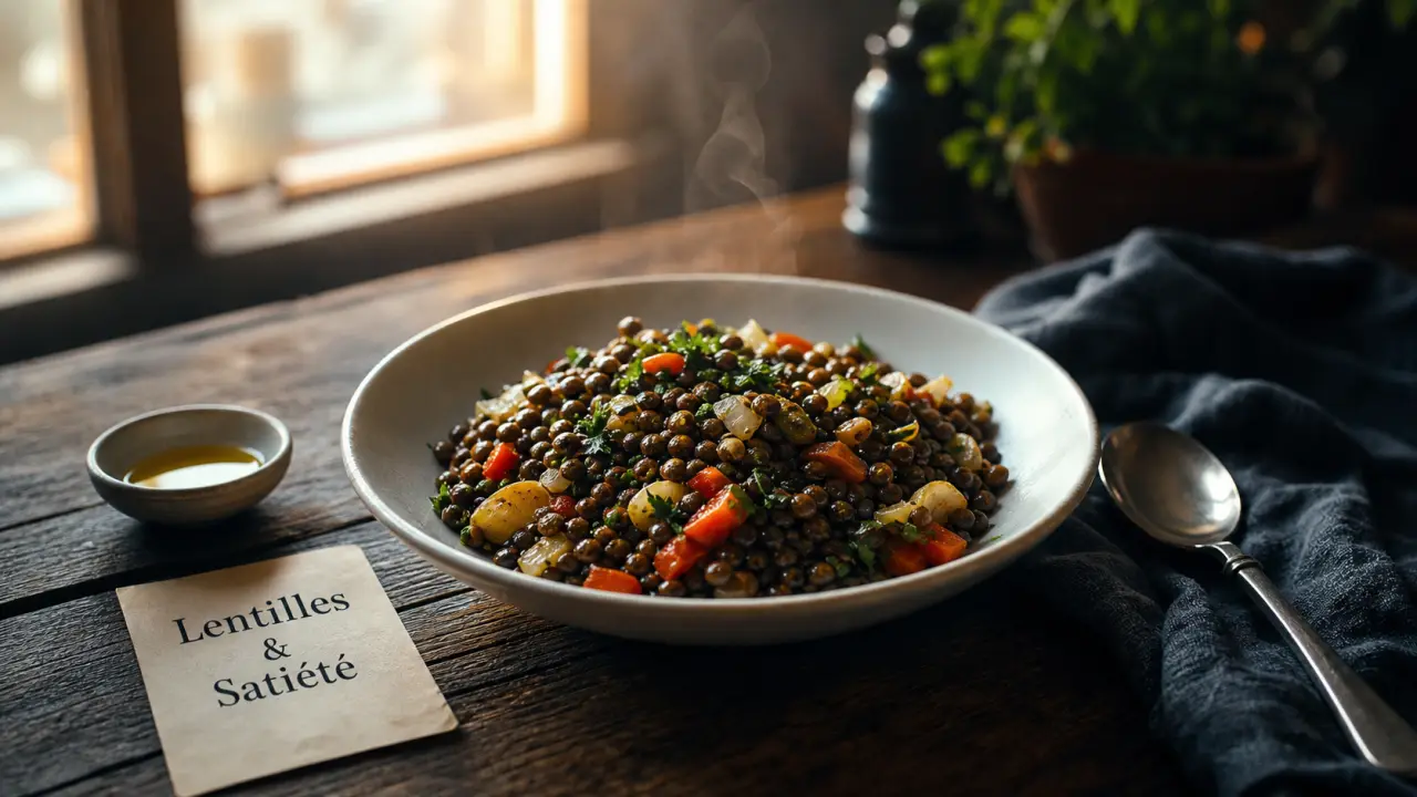Manger des lentilles le soir fait grossir ? Assiette de lentilles cuites, portion raisonnable