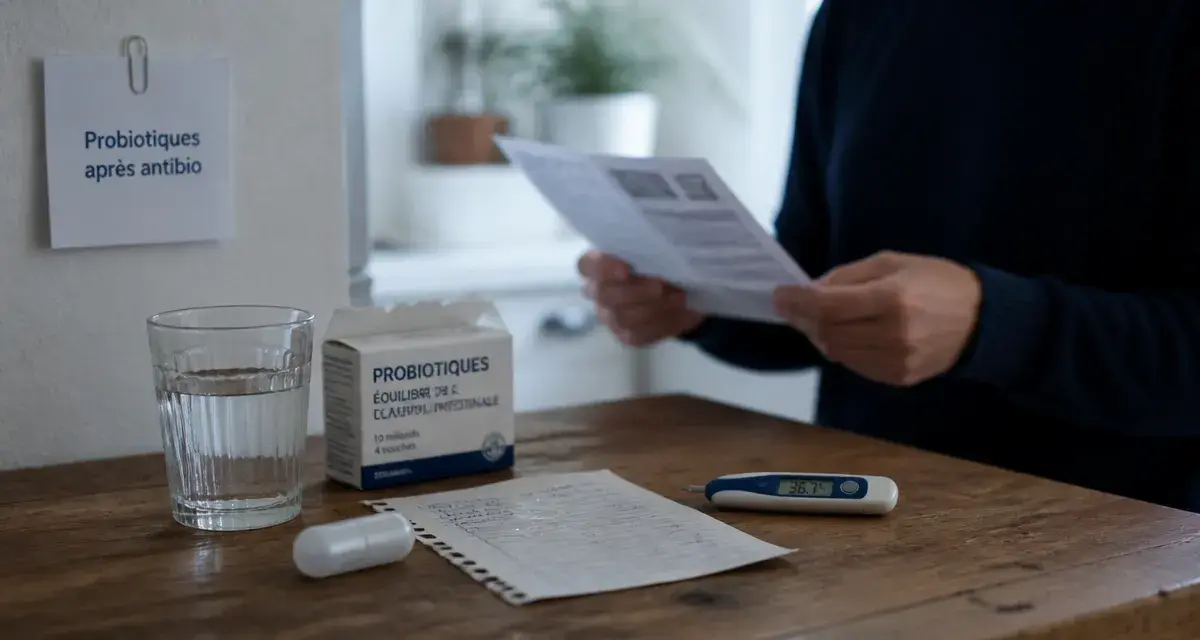 Probiotique apres antibio : gélule et verre d’eau pour espacer de 2 heures