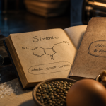 Qu est ce que la serotonine ? Schéma intestin-cerveau sur carnet de laboratoire