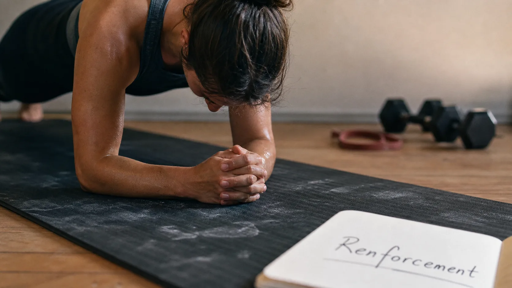 Seance de renforcement musculaire sur tapis gainage frontal