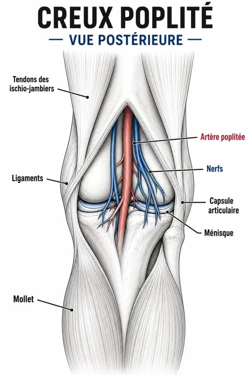 Schéma du creux poplité pour comprendre une douleur derrière le genou