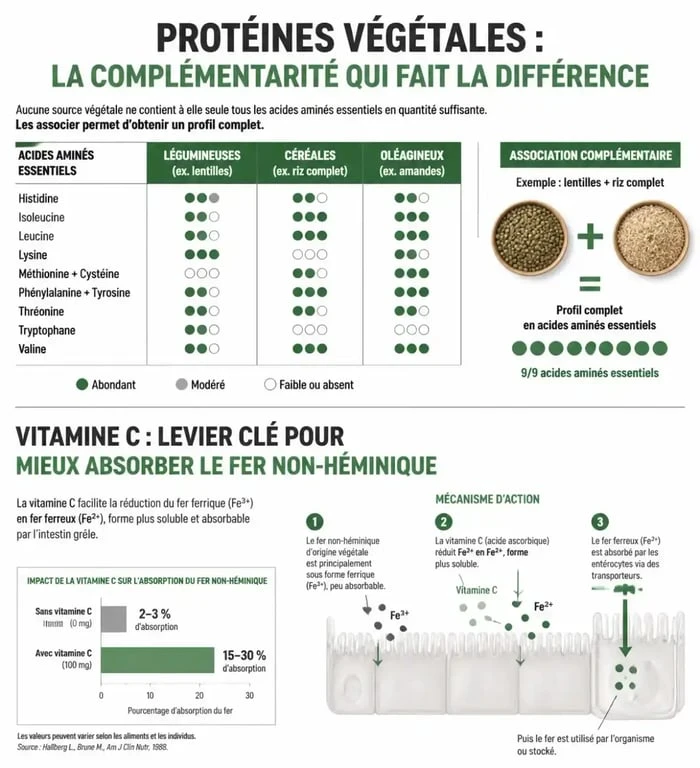 Infographie sur les bienfaits et l'absorption des protéines végétales