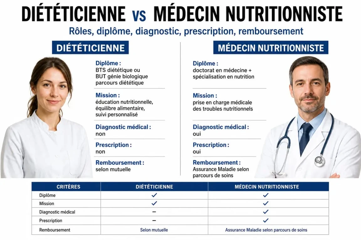 Diététicienne ou nutritionniste : comparaison des diplômes, du diagnostic, de la prescription et du remboursement