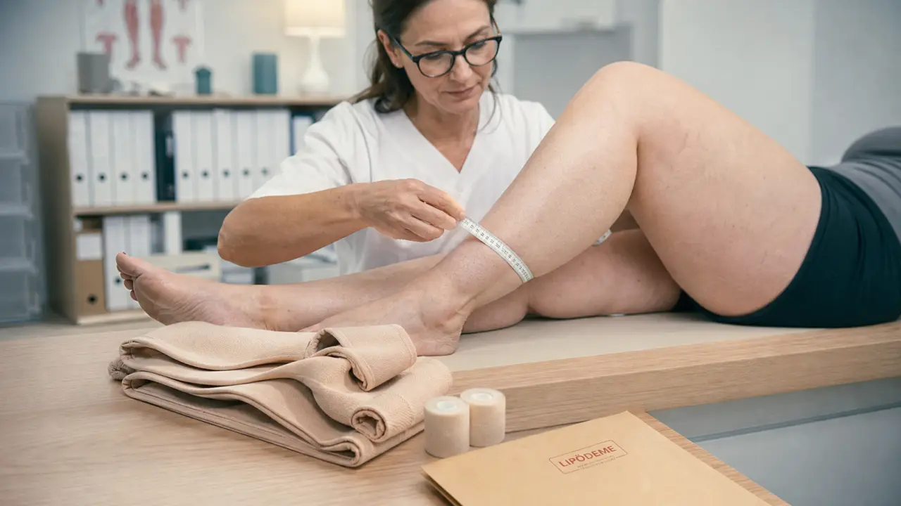 Lipoedème traitement : mesure des jambes et compression