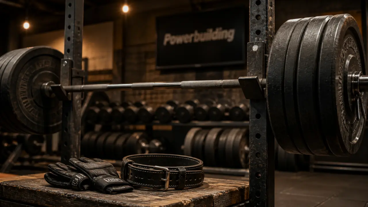 Powerbuilding : barre lourde en salle, focus charges et hypertrophie