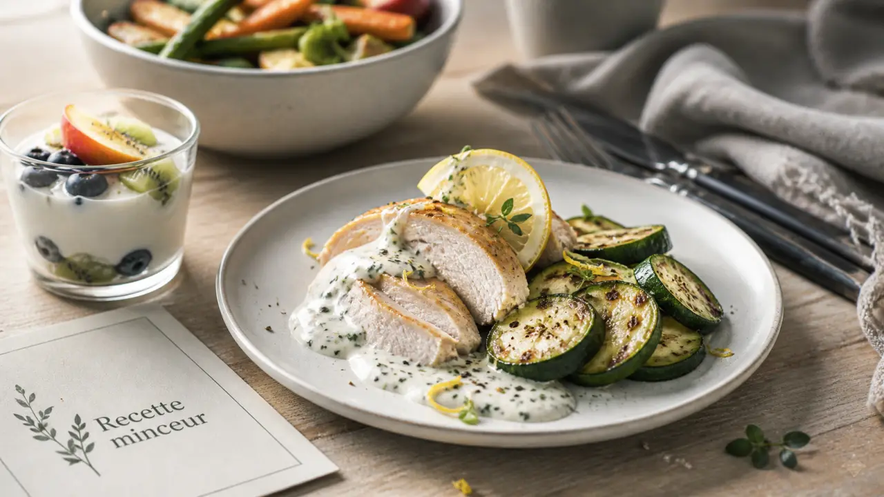 Regime idee recette : dîner léger 155 kcal, dinde citron, skyr