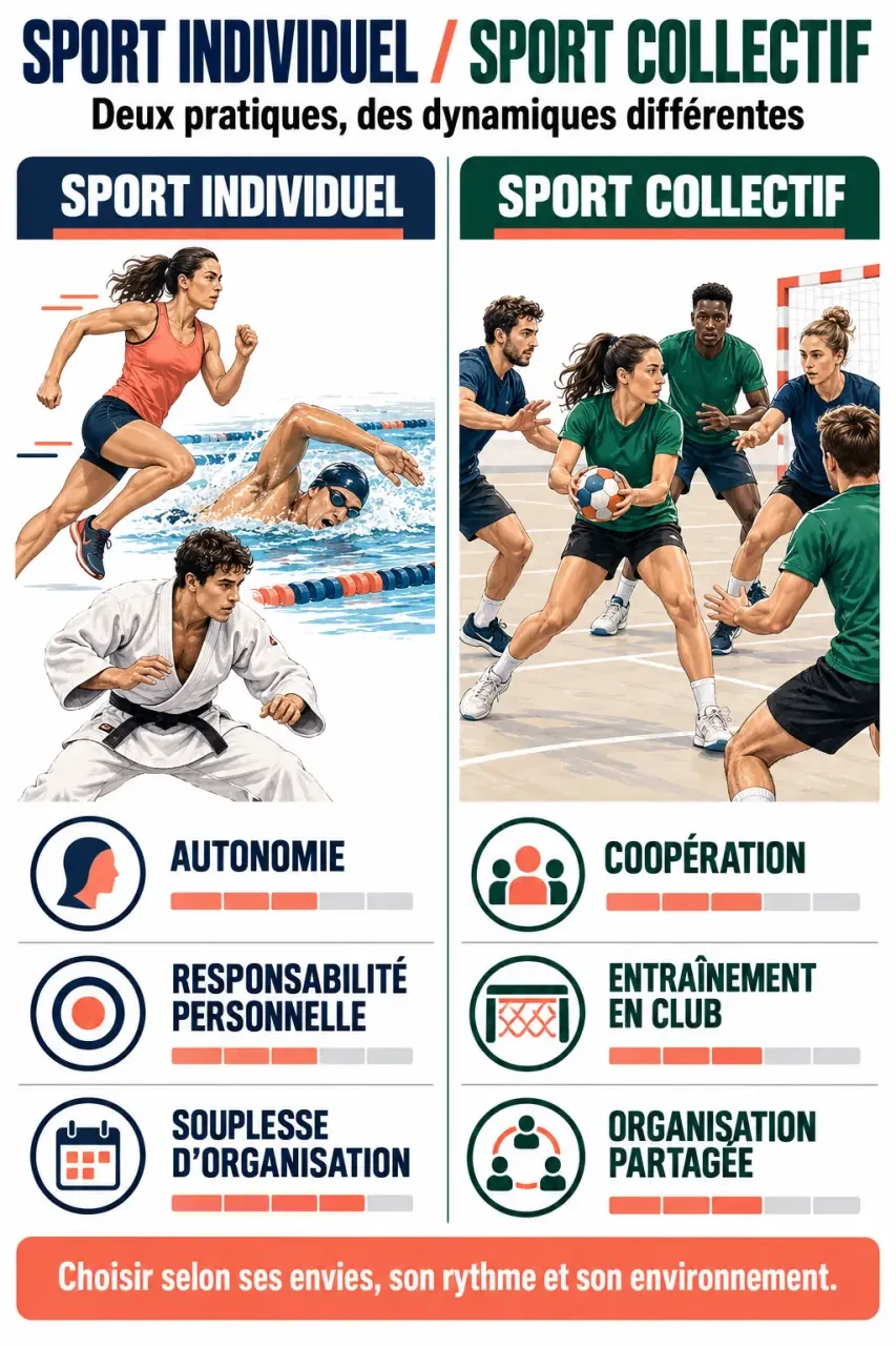 Infographie sur le sport individuel et la comparaison avec le sport collectif