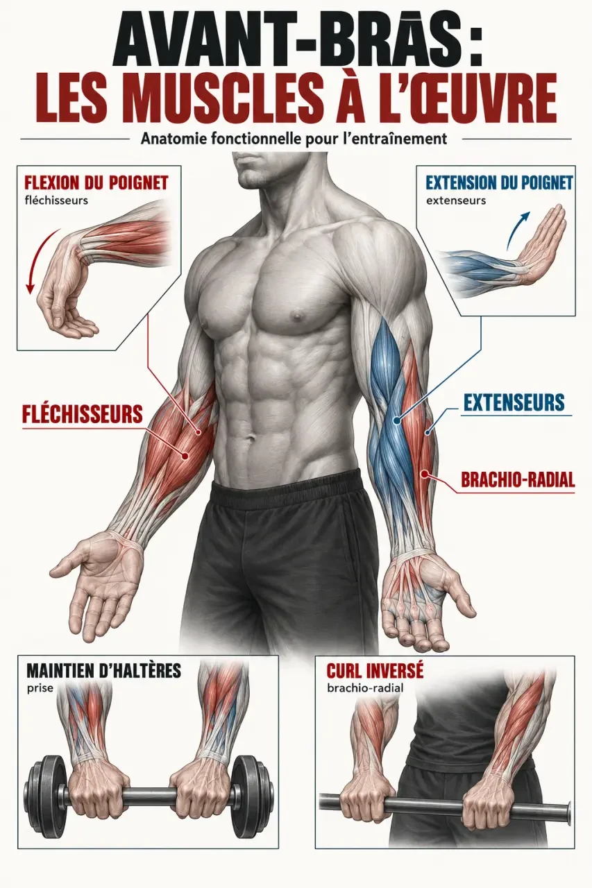 Schéma des muscles sollicités par les exercices d’avant bras