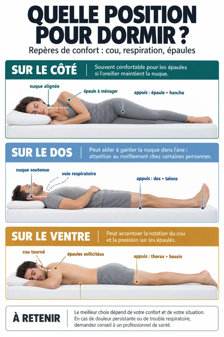 Infographie sur la meilleure position pour dormir : côté, dos ou ventre