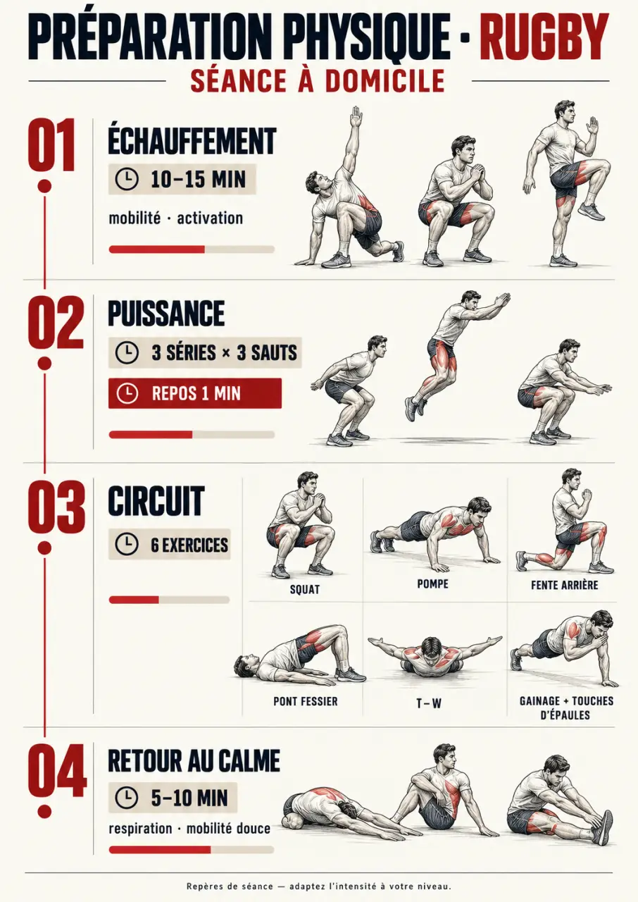 Optimiser sa préparation physique de rugbyman avec le sport à la maison : structure d'une séance complète