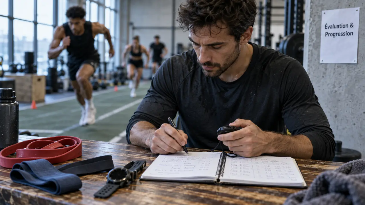 Preparateur physique en salle de sport, suivi chronomètre et récupération