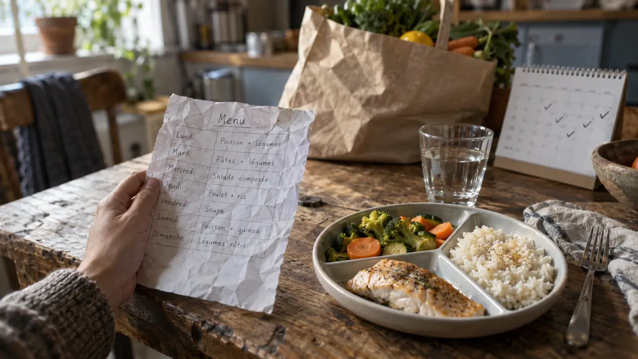 Rééquilibrage alimentaire : assiette équilibrée avec légumes et poisson