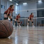 Sport collectif : ballon et équipe de volley en préparation