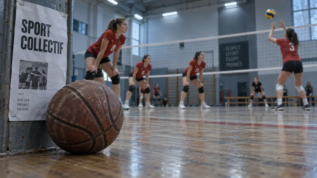 Sport collectif : ballon et équipe de volley en préparation